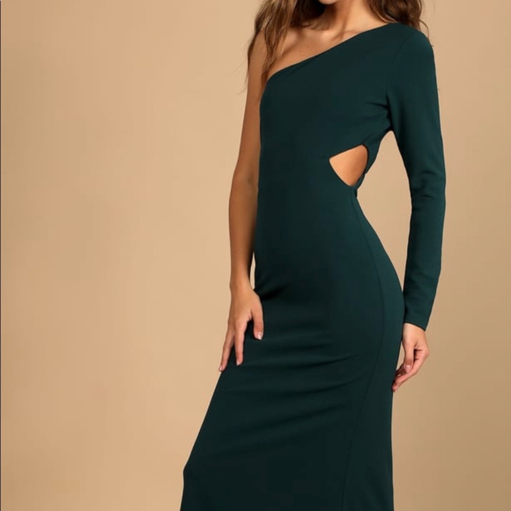 Dark Green One-Shoulder Mermaid Maxi